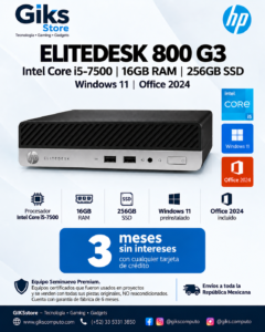 HP EliteDesk 800 G3 – Intel Core i5-7500, 16GB RAM, 256GB SSD, Windows 11 y Office 2024