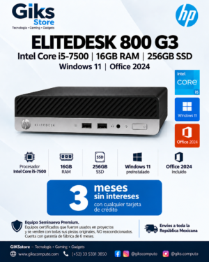 HP EliteDesk 800 G3 – Intel Core i5-7500, 16GB RAM, 256GB SSD, Windows 11 y Office 2024