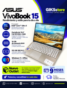 Asus Vivobook 15 X1504VA. Intel Core 5 120u. 16GB RAM. 512GB SSD. Pantalla 15.6". Nuevo Outlet